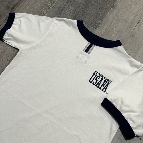 Vintage 1980s USAFA Air Force Academy Ringer T Shirt White Military Size S - Picture 3 of 4